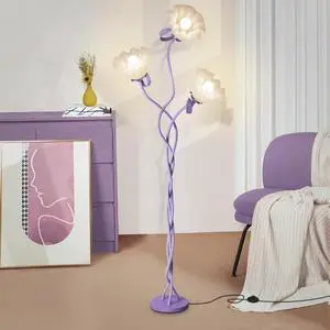 Flower Standing Lamp for Bedroom, Cute Corner Floor Lamp with Flexible Gooseneck, 3 Light Floor Reading Lamp with 3 Color Temperatures, Bulbs Included, Tall Floor Lamp for Living Room Corner(Purple) Flower Standing Lamp for Bedroom, Cute Corner Floor Lamp with Flexible Gooseneck, 3 Light Floor Reading Lamp with 3 Color Temperatures, Bulbs Included, Tall Floor Lamp for Living Room Corner(Purple)