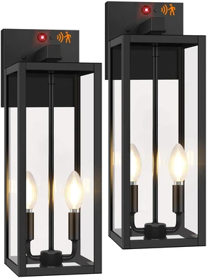 2-Pack 18 Large Upgraded Motion Sensor Outdoor Wall Lights, Black Auto ON/OFF, 3 Lighting Modes, Waterproof, Rust-Resistant, Durable Metal with Clear Glass, Dual E12 Sockets, Easy to Install 2-Pack 18 Large Upgraded Motion Sensor Outdoor Wall Lights, Black Auto ON/OFF, 3 Lighting Modes, Waterproof, Rust-Resistant, Durable Metal with Clear Glass, Dual E12 Sockets, Easy to Install