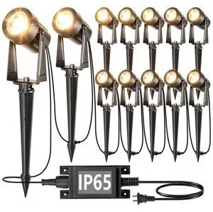 Outdoor Landscape Lighting, 12 Pack LED Spot Lights Kit, Warm White IP65 Waterproof, Extendable, Connects up to 20 lamp heads, for Garden, Yard, House, Lawn, Tree, Flags, Fence Use Outdoor Landscape Lighting, 12 Pack LED Spot Lights Kit, Warm White IP65 Waterproof, Extendable, Connects up to 20 lamp heads, for Garden, Yard, House, Lawn, Tree, Flags, Fence Use