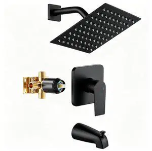 Tub Shower Faucet Set Valve Included with 8-Inch Rain Shower Head and Tub Spout Single-Handle Tub and Shower Trim Kit Matte Black Tub Shower Faucet Set Valve Included with 8-Inch Rain Shower Head and Tub Spout Single-Handle Tub and Shower Trim Kit Matte Black
