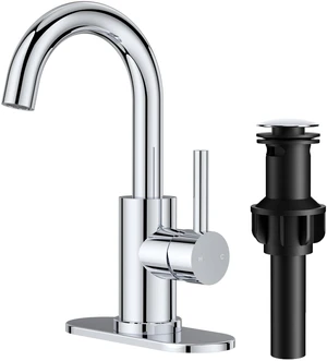 Bathroom Faucet 1 Hole Single Handle Vanity Sink Faucet Chrome with 6-inch Deck Plate for 1 or 3 hole(4-inch centerset)Sink Setup, Supply Lines and Drain, Swivel for Bar Kitchen RV Vanity Bathroom Faucet 1 Hole Single Handle Vanity Sink Faucet Chrome with 6-inch Deck Plate for 1 or 3 hole(4-inch centerset)Sink Setup, Supply Lines and Drain, Swivel for Bar Kitchen RV Vanity