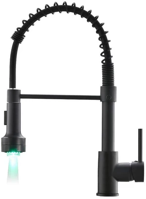 Kitchen Faucet with Sprayer, Modern Single Handle Pull Down Sprayer Spring Matte Black Kitchen Sink Faucet with LED Light Kitchen Faucet with Sprayer, Modern Single Handle Pull Down Sprayer Spring Matte Black Kitchen Sink Faucet with LED Light