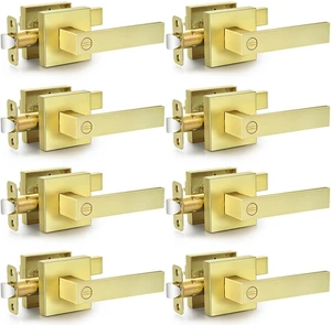 8 Pack Brushed Gold Door Handles Privacy Door Levers, Interior Door Knobs Keyless Flat Square Lockset Heavy Duty Door Locks Handleset for Bedroom Bathroom, Reversible for Left Right Handed Doors 8 Pack Brushed Gold Door Handles Privacy Door Levers, Interior Door Knobs Keyless Flat Square Lockset Heavy Duty Door Locks Handleset for Bedroom Bathroom, Reversible for Left Right Handed Doors