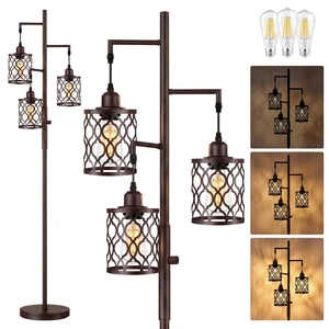 73" Dimmable Farmhouse floor lamps for living room, Industrial Tree Floor Lamp with 3 X 6W LED Bulbs, Stepless Dimming, Metal Cage Shades, 3 Light Rustic Standing Tall Lamp for Bedroom, Office, Brown 73" Dimmable Farmhouse floor lamps for living room, Industrial Tree Floor Lamp with 3 X 6W LED Bulbs, Stepless Dimming, Metal Cage Shades, 3 Light Rustic Standing Tall Lamp for Bedroom, Office, Brown