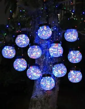 Solar Lights Outdoor Waterproof 12-Pack, Solar Powered Hanging Lantern Cracked Glass Hanging Globes for Yard Decor Christmas Decoration, Shepherd Hook, Garden Tree Ornaments, RGB Solar Lights Outdoor Waterproof 12-Pack, Solar Powered Hanging Lantern Cracked Glass Hanging Globes for Yard Decor Christmas Decoration, Shepherd Hook, Garden Tree Ornaments, RGB