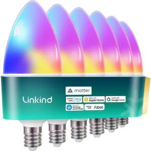 Matter E12 Led Bulb, Candelabra Color Smart Light Bulbs, 6 Pack Works with Alexa/Apple Home/Google Home, Chandelier Light Bulbs, Music Sync, 104 Preset Scenes, 2.4GHz WiFi B11 Bulb 500LM Matter E12 Led Bulb, Candelabra Color Smart Light Bulbs, 6 Pack Works with Alexa/Apple Home/Google Home, Chandelier Light Bulbs, Music Sync, 104 Preset Scenes, 2.4GHz WiFi B11 Bulb 500LM
