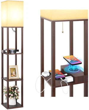 Shelf Floor Lamp with Wireless Charger, USB, Type C, AC Port,Brown Fast Charging USB Ports & Type C Port & 2 Power Outlets, 3 Tier Storage Shelf Lamp, E26 Base, 60W Max(Bulb Not Included) Shelf Floor Lamp with Wireless Charger, USB, Type C, AC Port,Brown Fast Charging USB Ports & Type C Port & 2 Power Outlets, 3 Tier Storage Shelf Lamp, E26 Base, 60W Max(Bulb Not Included)