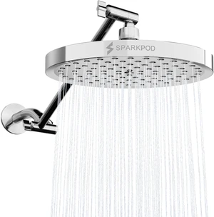 8" Round Rain Shower Head with 11" Shower Arm Shower Head & Extension Arm Combo, Height Adjustable, High Pressure Performance, Easy 1-Minute Installation,Polished Chrome 8" Round Rain Shower Head with 11" Shower Arm Shower Head & Extension Arm Combo, Height Adjustable, High Pressure Performance, Easy 1-Minute Installation,Polished Chrome