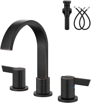 Bronze 3 Hole Bathroom Faucet,8" Widespread Vanity Faucet 2 Handle Waterfall Bathroom Sink Faucet with Pop-Up Drain,Supply Lines,360° Swivel Spout,Lead-Free Stainless Steel,Deck Mount Bronze 3 Hole Bathroom Faucet,8" Widespread Vanity Faucet 2 Handle Waterfall Bathroom Sink Faucet with Pop-Up Drain,Supply Lines,360° Swivel Spout,Lead-Free Stainless Steel,Deck Mount