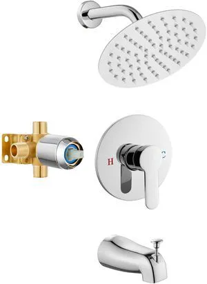 Shower Faucet Set with Tub Spout,8" Bathtub Faucet-Chrome Polish Male Threads Rough-In Valve,Round Head Shower System,Tub and Shower Kit Set Shower Faucet Set with Tub Spout,8" Bathtub Faucet-Chrome Polish Male Threads Rough-In Valve,Round Head Shower System,Tub and Shower Kit Set