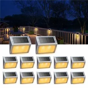 Warm White Solar Lights for Deck Step Fence Post, SST Housing, 12 Pack Soft warm non-glare LED, sturdy stainless steel casing, outdoor use, Rainproof, Automatic ON/OFF, not excessively bright Warm White Solar Lights for Deck Step Fence Post, SST Housing, 12 Pack Soft warm non-glare LED, sturdy stainless steel casing, outdoor use, Rainproof, Automatic ON/OFF, not excessively bright