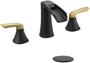 Bathroom Faucet 3 Hole, Waterfall 8 Inch Bathroom Sink Faucet Matte Black&Gold, Lead-free Brass Two-handle Widespread Faucets for Bathroom Sink with Pop-up Drain Bathroom Faucet 3 Hole, Waterfall 8 Inch Bathroom Sink Faucet Matte Black&Gold, Lead-free Brass Two-handle Widespread Faucets for Bathroom Sink with Pop-up Drain