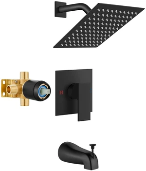 8 Inch Shower Faucet Set,Bathtub Faucet Kit,Matte Black Shower Tub Faucet Set,Male Threads Rough-In Valve,Square Head Shower System 8 Inch Shower Faucet Set,Bathtub Faucet Kit,Matte Black Shower Tub Faucet Set,Male Threads Rough-In Valve,Square Head Shower System