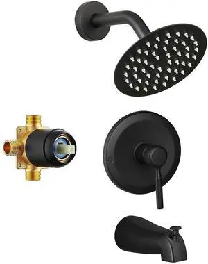 Tub Shower Faucet Set Valve Included with 6-Inch Rain Shower Head and Tub Spout Single-Handle Tub and Shower Trim Kit Matte Black Tub Shower Faucet Set Valve Included with 6-Inch Rain Shower Head and Tub Spout Single-Handle Tub and Shower Trim Kit Matte Black