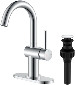 Polished Chrome Bathroom Faucets Single Handle, 1 Hole Vanity Faucet Bathroom Sink Faucet with Pop Up Drain & 6 Inch Deck Plate, Lead-Free cUPC & NSF Certified, 1 Handle Faucet for Vanity RV Bar Polished Chrome Bathroom Faucets Single Handle, 1 Hole Vanity Faucet Bathroom Sink Faucet with Pop Up Drain & 6 Inch Deck Plate, Lead-Free cUPC & NSF Certified, 1 Handle Faucet for Vanity RV Bar