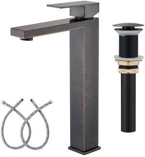 Vessel Sink Faucet, Oil Rubbed Bronze 1 Hole Single Handle Faucets Tall Modern Utility Rv Laundry Bath Restroom Mixer Tap with Metal Pop Up Drain and 2 Water Supply Lines Vessel Sink Faucet, Oil Rubbed Bronze 1 Hole Single Handle Faucets Tall Modern Utility Rv Laundry Bath Restroom Mixer Tap with Metal Pop Up Drain and 2 Water Supply Lines
