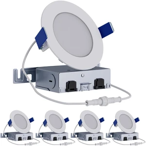 HLB Canless LED Recessed Lighting 4 inch 5CCT Lumen Select 4PK wafer light, IC rated, AIR-TITE, wet rated for soffit /shower light, 700/850/1000lm, 2700K-5000K, New Construction / Remodel HLB Canless LED Recessed Lighting 4 inch 5CCT Lumen Select 4PK wafer light, IC rated, AIR-TITE, wet rated for soffit /shower light, 700/850/1000lm, 2700K-5000K, New Construction / Remodel