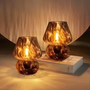 Mushroom Lamp Small Vintage Table Lamp for Bedroom Set of 2, Nightstand Bedside Lamp Translucent Glass Dimmable, Murano Aesthetic Home Decor for Living Room Kitchen Dorm(Black) Mushroom Lamp Small Vintage Table Lamp for Bedroom Set of 2, Nightstand Bedside Lamp Translucent Glass Dimmable, Murano Aesthetic Home Decor for Living Room Kitchen Dorm(Black)