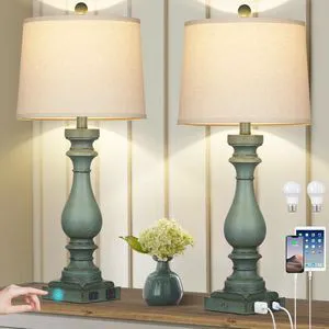 29" Tall Table Lamp for Living Room Set of 2,Vintage Bedside Nightstand Lamps with USB C+A Ports & AC Outlet,3-Way Dimmable Touch Control Retro Green Desk Lamp for Bedroom,Color 4 29" Tall Table Lamp for Living Room Set of 2,Vintage Bedside Nightstand Lamps with USB C+A Ports & AC Outlet,3-Way Dimmable Touch Control Retro Green Desk Lamp for Bedroom,Color 4