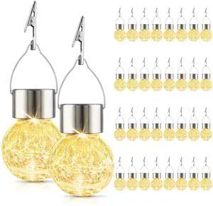 Solar Lights Outdoor Decorative 32 Pack, Hanging Solar Garden Lights Waterproof, Solar Powered Globe Lantern Cracked Glass Ball Lights for Yard Patio Fence Tree Umbrella Holiday Decoration, Warm White Solar Lights Outdoor Decorative 32 Pack, Hanging Solar Garden Lights Waterproof, Solar Powered Globe Lantern Cracked Glass Ball Lights for Yard Patio Fence Tree Umbrella Holiday Decoration, Warm White
