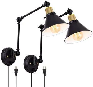 Plug in Wall Sconces, Dimmable Wall Sconce Swing Arm Wall Lights Plug in, Adjustable Wall Mounted Light Wall Lights with 6FT Plug in Cord, E26 Base(Two Arms, 2 Pack) Plug in Wall Sconces, Dimmable Wall Sconce Swing Arm Wall Lights Plug in, Adjustable Wall Mounted Light Wall Lights with 6FT Plug in Cord, E26 Base(Two Arms, 2 Pack)