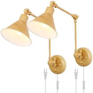 Wall Sconces Plug in, Dimmable Wall Sconces Set of 2 Swing Arm Wall Lights Plug in Wall Mounted Light Industrial Wall Lights with 6FT Plug in Cord, E26 Base, UL Listed(Oak Color) Wall Sconces Plug in, Dimmable Wall Sconces Set of 2 Swing Arm Wall Lights Plug in Wall Mounted Light Industrial Wall Lights with 6FT Plug in Cord, E26 Base, UL Listed(Oak Color)