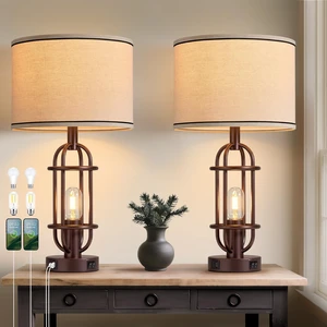 Farmhouse Table Lamps for Living Room Set of 2, Oil Rubbed Bronze Vintage Table Lamps for Bedroom, Bedside Lamps for Night Stands, Foyer, Dual Button Switch, USB A+C Ports, Bulbs Included Farmhouse Table Lamps for Living Room Set of 2, Oil Rubbed Bronze Vintage Table Lamps for Bedroom, Bedside Lamps for Night Stands, Foyer, Dual Button Switch, USB A+C Ports, Bulbs Included