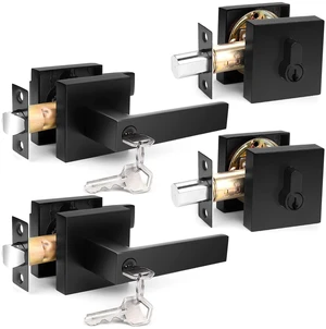 Square Entry Levers and Single Cylinder Deadbolts Combo Pack, Flat Black Keyed Alike Heavy Duty Keyed Entry Handles Locksets Reversible for Right and Left Side, 2 Pack(All Same Keys) Square Entry Levers and Single Cylinder Deadbolts Combo Pack, Flat Black Keyed Alike Heavy Duty Keyed Entry Handles Locksets Reversible for Right and Left Side, 2 Pack(All Same Keys)