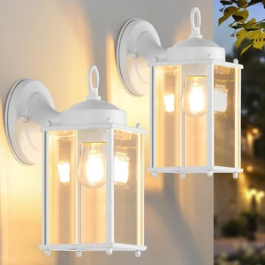 Large Outdoor Wall Lantern, Exterior Waterproof Wall Sconce Light Fixtures, White Front Door Lighting with Clear Beveled Glass, Anti-Rust E26 Socket Porch Lamp, 2 Pack Large Outdoor Wall Lantern, Exterior Waterproof Wall Sconce Light Fixtures, White Front Door Lighting with Clear Beveled Glass, Anti-Rust E26 Socket Porch Lamp, 2 Pack