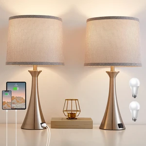 Touch Table Lamps Set of 2, 21" Bedside Lamps with USB C+A, Silver 3 Way Dimmable Nightstand Lamps with Linen Shades, 2 LED Bulbs Included, Touch Lamp for Living Room, Bedroom and End Tables Touch Table Lamps Set of 2, 21" Bedside Lamps with USB C+A, Silver 3 Way Dimmable Nightstand Lamps with Linen Shades, 2 LED Bulbs Included, Touch Lamp for Living Room, Bedroom and End Tables