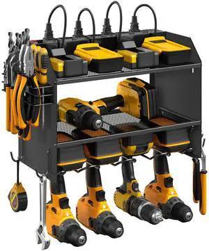 Wall Mount Modular Tool Charging Organizer, Black, 1 Pack, 3 Tier. Drill Battery Storage Rack with Hooks, Garage Workshop, Gifts for Men, Dad, Husband Anniversary, Birthday, Christmas Wall Mount Modular Tool Charging Organizer, Black, 1 Pack, 3 Tier. Drill Battery Storage Rack with Hooks, Garage Workshop, Gifts for Men, Dad, Husband Anniversary, Birthday, Christmas