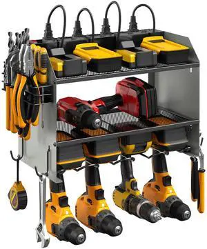 Wall Mount Modular Tool Charging Organizer, Grey, 1 Pack, 3 Tier. Drill Battery Storage Rack with Hooks, Garage Workshop, Gifts for Men, Dad, Husband Anniversary, Birthday, Christmas Wall Mount Modular Tool Charging Organizer, Grey, 1 Pack, 3 Tier. Drill Battery Storage Rack with Hooks, Garage Workshop, Gifts for Men, Dad, Husband Anniversary, Birthday, Christmas