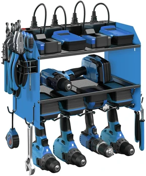 Wall Mount Modular Tool Charging Organizer, Blue, 1 Pack, 3 Tier. Drill Battery Storage Rack with Hooks, Garage Workshop, Gifts for Men, Dad, Husband Anniversary, Birthday, Christmas Wall Mount Modular Tool Charging Organizer, Blue, 1 Pack, 3 Tier. Drill Battery Storage Rack with Hooks, Garage Workshop, Gifts for Men, Dad, Husband Anniversary, Birthday, Christmas