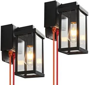 Porch Lights with GFCI Outlets Dusk to Dawn Outdoor Wall Lights Waterproof Exterior Lighting Fixtures Modern Outside Lights Wall Mount for House Patio Garage,Black,11.8''H, 2 PC Porch Lights with GFCI Outlets Dusk to Dawn Outdoor Wall Lights Waterproof Exterior Lighting Fixtures Modern Outside Lights Wall Mount for House Patio Garage,Black,11.8''H, 2 PC