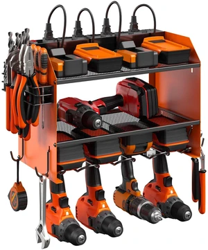 Wall Mount Modular Tool Charging Organizer, Orange, 1 Pack, 3 Tier. Drill Battery Storage Rack with Hooks, Garage Workshop, Gifts for Men, Dad, Husband Anniversary, Birthday, Christmas Wall Mount Modular Tool Charging Organizer, Orange, 1 Pack, 3 Tier. Drill Battery Storage Rack with Hooks, Garage Workshop, Gifts for Men, Dad, Husband Anniversary, Birthday, Christmas
