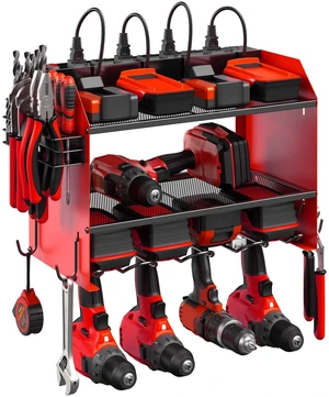 Wall Mount Modular Tool Charging Organizer, Red, 1 Pack, 3 Tier. Drill Battery Storage Rack with Hooks, Garage Workshop, Gifts for Men, Dad, Husband Anniversary, Birthday, Christmas Wall Mount Modular Tool Charging Organizer, Red, 1 Pack, 3 Tier. Drill Battery Storage Rack with Hooks, Garage Workshop, Gifts for Men, Dad, Husband Anniversary, Birthday, Christmas