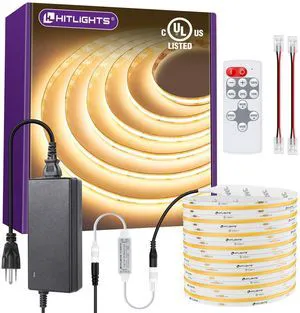 COB LED Strip Lights Kit Warm White 3000K with Remote, 16.4ft 24V UL Listed, Dimmable Tape Light with Power Supply, 2560 LEDs, 350+ lm/ft, CRI 90+, Rope Lighting for Bedroom Kitchen Cabinet COB LED Strip Lights Kit Warm White 3000K with Remote, 16.4ft 24V UL Listed, Dimmable Tape Light with Power Supply, 2560 LEDs, 350+ lm/ft, CRI 90+, Rope Lighting for Bedroom Kitchen Cabinet