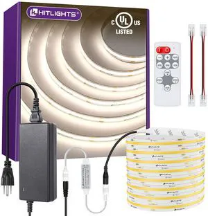 COB LED Strip Lights Kit White 4000K with Remote, 16.4ft 24V Tape UL Listed, Dimmable Light with Power Supply, 2560 LEDs, 350+ lm/ft, Neutral White, Rope Lighting for Kitchen Cabinet Room COB LED Strip Lights Kit White 4000K with Remote, 16.4ft 24V Tape UL Listed, Dimmable Light with Power Supply, 2560 LEDs, 350+ lm/ft, Neutral White, Rope Lighting for Kitchen Cabinet Room