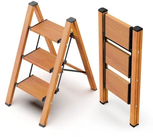 3 Step Ladder, Foldable Step Stool, 300lbs Load, Wood Grain Folded 36''H x 3''T; Net 9 lbs; Rigid Aluminum Steps; No Assembly; For Home, Kitchen, Office, Pantry, Closets, Cabinets 3 Step Ladder, Foldable Step Stool, 300lbs Load, Wood Grain Folded 36''H x 3''T; Net 9 lbs; Rigid Aluminum Steps; No Assembly; For Home, Kitchen, Office, Pantry, Closets, Cabinets