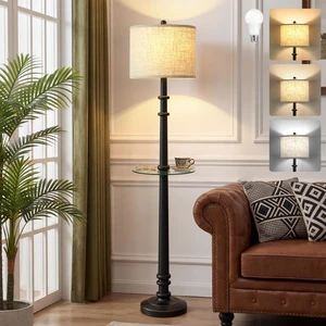 Floor Lamps for Living Room - 60" Farmhouse Floor Lamp with Adjustable Color Temperatures - Vintage Standing Lamp Reading Light - Retro Tall Lamp with Table for Bedroom Office, Rustic Black Floor Lamps for Living Room - 60" Farmhouse Floor Lamp with Adjustable Color Temperatures - Vintage Standing Lamp Reading Light - Retro Tall Lamp with Table for Bedroom Office, Rustic Black