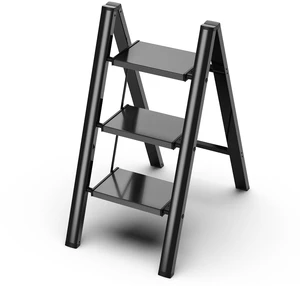 3 Step Ladder, Foldable Aluminum Step Stool with Anti-Slip Pedal Lightweight yet Sturdy, Portable, Non Slip Feet, 300Lbs Capacity, Elegant Look, for Kitchen, Closet, Pantry, Black 3 Step Ladder, Foldable Aluminum Step Stool with Anti-Slip Pedal Lightweight yet Sturdy, Portable, Non Slip Feet, 300Lbs Capacity, Elegant Look, for Kitchen, Closet, Pantry, Black