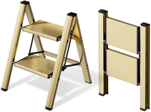 Aluminum Step Stool Foldable,2 Step Ladder (Gold) Lightweight Portable step ladder with Anti-Slip Wide Pedal,330lbs Capacity Ladder for Household,Office,Kitchen Aluminum Step Stool Foldable,2 Step Ladder (Gold) Lightweight Portable step ladder with Anti-Slip Wide Pedal,330lbs Capacity Ladder for Household,Office,Kitchen