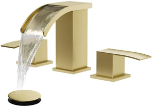 Waterfall Bathroom Faucet 3 Hole Square Body,Brushed Gold SUS304 8 Widespread Bathroom Sink Faucet,2.17 Wide Spout,24 cUPC Hose,Pop Up Drain,2 Handle,Vanity,Lavatory,Basin,RV Waterfall Bathroom Faucet 3 Hole Square Body,Brushed Gold SUS304 8 Widespread Bathroom Sink Faucet,2.17 Wide Spout,24 cUPC Hose,Pop Up Drain,2 Handle,Vanity,Lavatory,Basin,RV