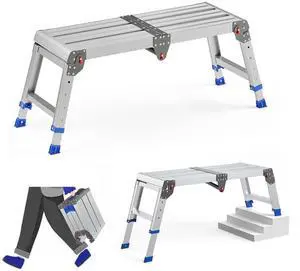 Folding Work Platform for Adults, Portable Aluminum Step Stool 500lb 13.7"-19.5" Adjustable Height, 11.8" x 32.7" Wide Platform for Garage, Painting, Reach High Shelves, Gardening, Car Wash Folding Work Platform for Adults, Portable Aluminum Step Stool 500lb 13.7"-19.5" Adjustable Height, 11.8" x 32.7" Wide Platform for Garage, Painting, Reach High Shelves, Gardening, Car Wash