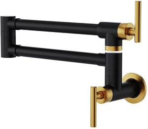 Pot Filler Black and Gold Kitchen Stove Faucet 26.6 inch Pot Filler Faucet Wall Mount with Double Joint Swing Arm Two Handles NPT Pot Filler Black and Gold Kitchen Stove Faucet 26.6 inch Pot Filler Faucet Wall Mount with Double Joint Swing Arm Two Handles NPT