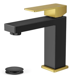 Bathroom Faucet 1 Hole, Single Handle Vanity Faucets Black and Gold For 1 or 3 Hole 4 Inch Centerset Sink, with Pop-up Drain, NSF61 Certificate, Single Handle Faucet for Sink Vanity RV Restroom Bathroom Faucet 1 Hole, Single Handle Vanity Faucets Black and Gold For 1 or 3 Hole 4 Inch Centerset Sink, with Pop-up Drain, NSF61 Certificate, Single Handle Faucet for Sink Vanity RV Restroom