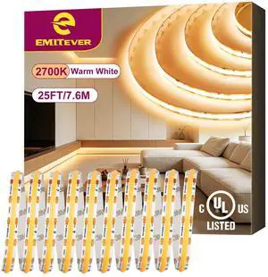 24V COB LED Strip Lights 2700K,25ft 3600LEDs,UL Listed Ra 90+,IP30,3W/ft,305+Lumens/ft, (Power Supply Sold Separately)for bedroom,living room,kitchen 24V COB LED Strip Lights 2700K,25ft 3600LEDs,UL Listed Ra 90+,IP30,3W/ft,305+Lumens/ft, (Power Supply Sold Separately)for bedroom,living room,kitchen