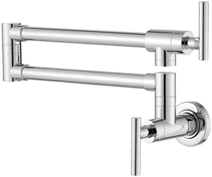 Pot Filler Chrome Kitchen Stove Faucet 26.6 inch Pot Filler Faucet Wall Mount with Double Joint Swing Arm Two Handles NPT Pot Filler Chrome Kitchen Stove Faucet 26.6 inch Pot Filler Faucet Wall Mount with Double Joint Swing Arm Two Handles NPT