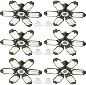 Led Garage Lights Bulb 6 Pack 200W Super Bright Ceiling Led Shop Lights, E26/E27 Base, 6500K, 20000LM Deformable Led Garage Light for Basement, Attic and Workshop Commercial Bay Lighting Led Garage Lights Bulb 6 Pack 200W Super Bright Ceiling Led Shop Lights, E26/E27 Base, 6500K, 20000LM Deformable Led Garage Light for Basement, Attic and Workshop Commercial Bay Lighting