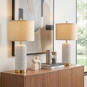 Farmhouse Table Lamps for Living Room Set of 2 with Gold Base, 25'' Stone-Like Bedside Lamps for Bedroom Night Stands, Ructic Ceramic Lamp for Office Hallway End Table Dorm (Frosted White) Farmhouse Table Lamps for Living Room Set of 2 with Gold Base, 25'' Stone-Like Bedside Lamps for Bedroom Night Stands, Ructic Ceramic Lamp for Office Hallway End Table Dorm (Frosted White)